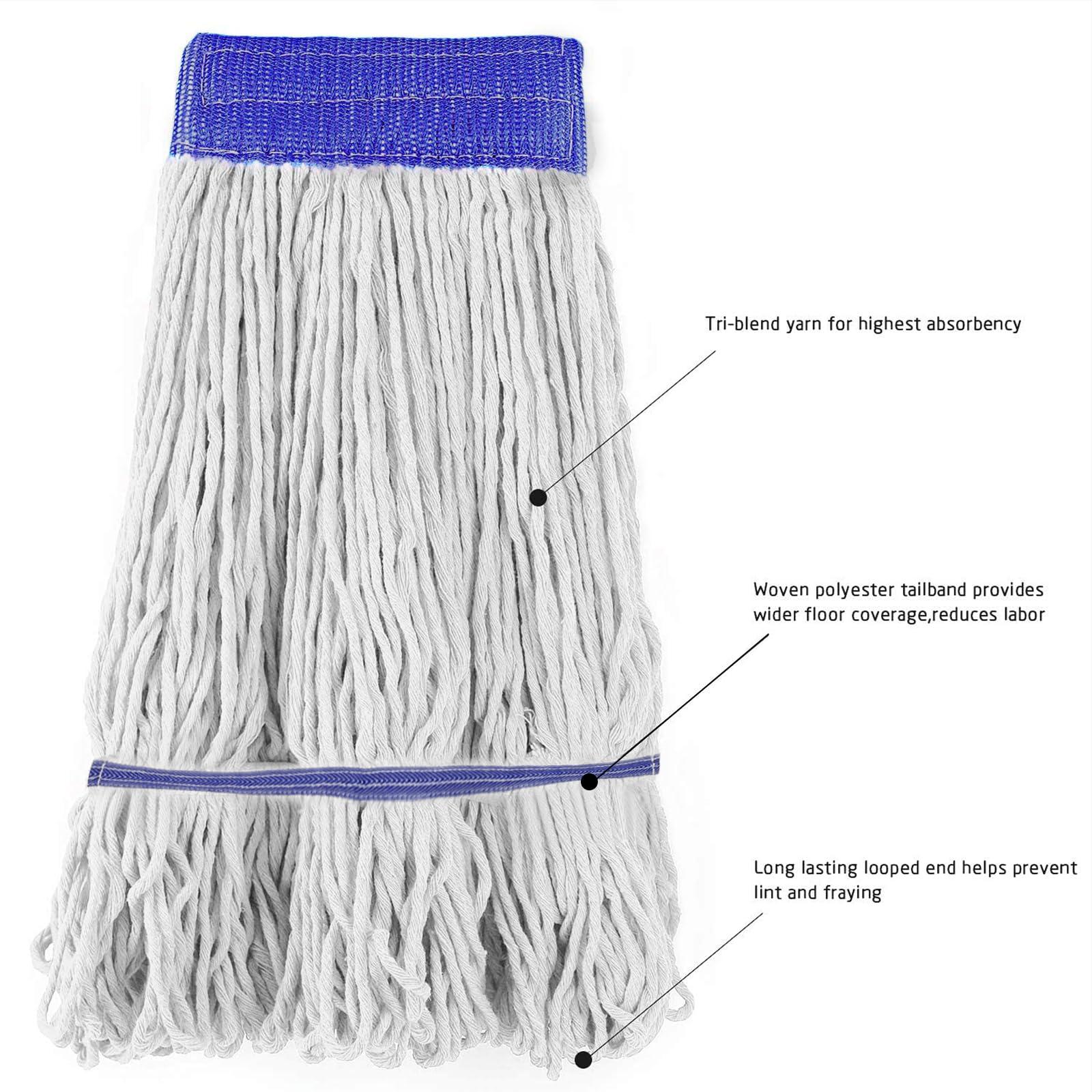 Tidy Monster Loop End Commercial String Mop Head, String Cotton mop Heads, 6 Inch Headband, Mop Head Replacement for Home, Highly Absorbent,Industrial and Commercial Use (3-White)