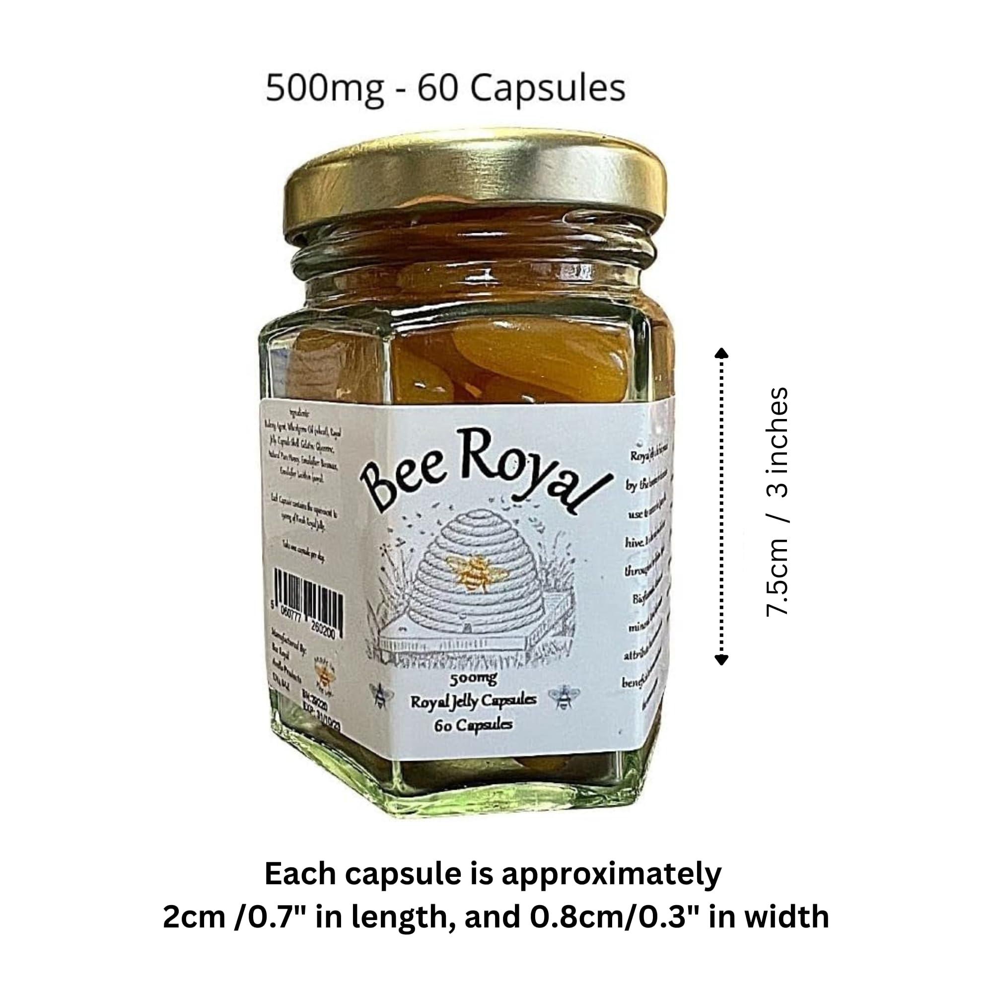 Bee Royal Bee Royal - 500mg Fresh Royal Jelly Capsules - 60 Capsules of 100% Fresh Queen\'s Jelly NOT Freeze Dried Extract - Supports Immune System, Fertility, Energy Management, Reduces Tiredness & Fatigue