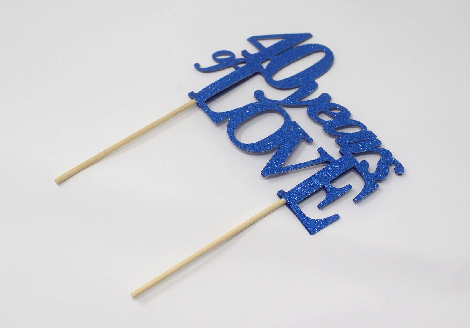 All About Details All About Details 40 Years of Love Cake Topper, 1PC, 40th year anniversary, 40th birthday (Blue)