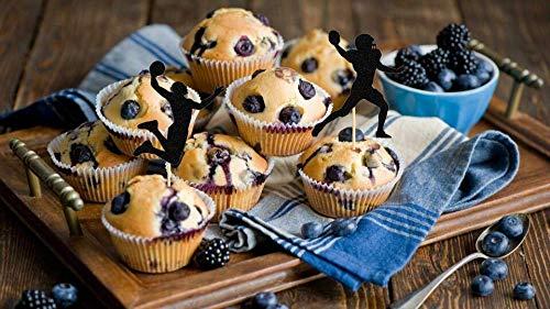 HAKPUOTR HAKPUOTR 24 Pcs Black Glitter Sport Theme Cupcake Toppers, Funny Kit Ball games Cupcake Toppers, Sport Theme Party Supplies,Picks for Boy's Birthday Party Supplies (Ball)