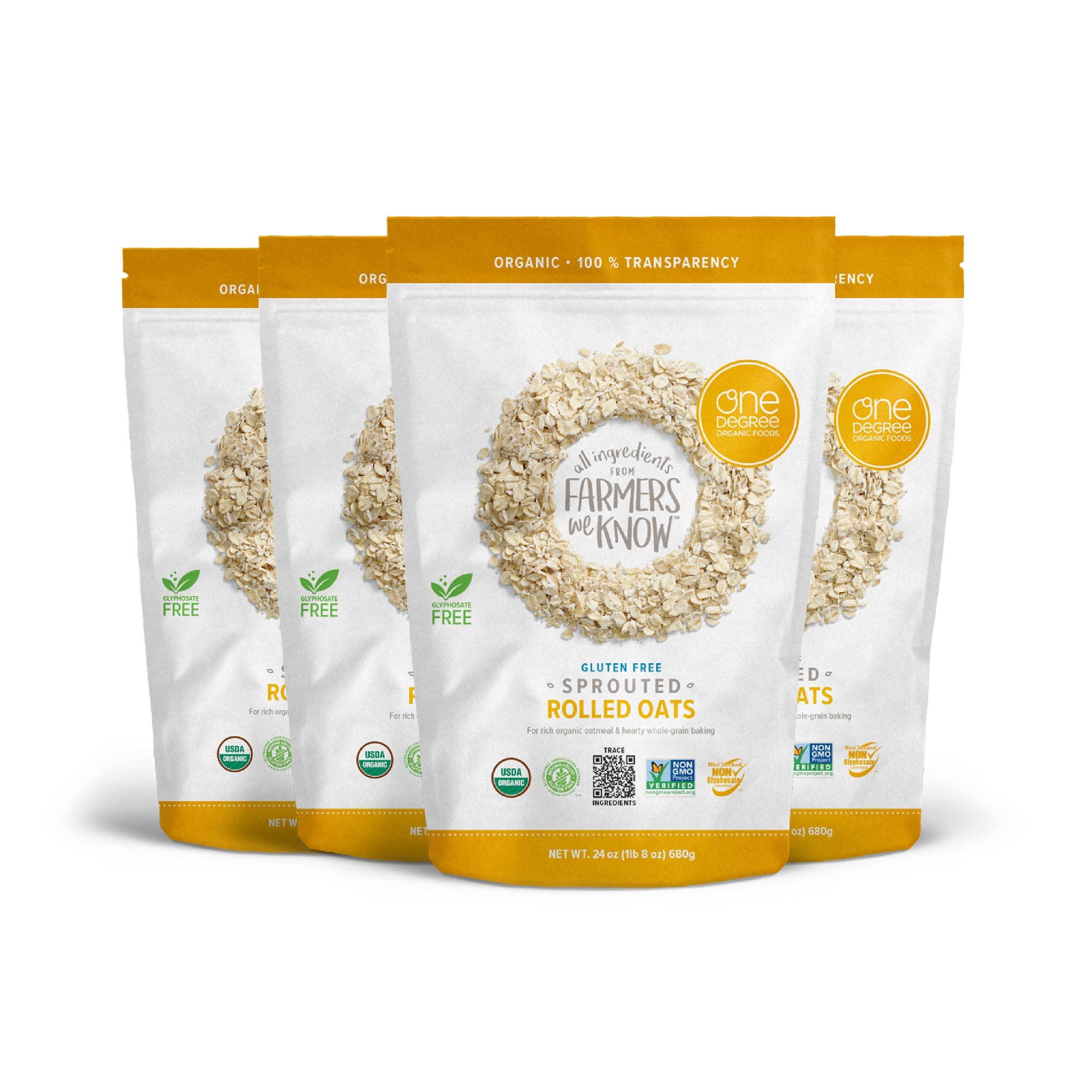 One Degree Organic Foods One Degree Organic Foods Sprouted Rolled Oats, USDA Organic, Non-GMO Gluten Free Oatmeal, 24 oz., 4 Pack