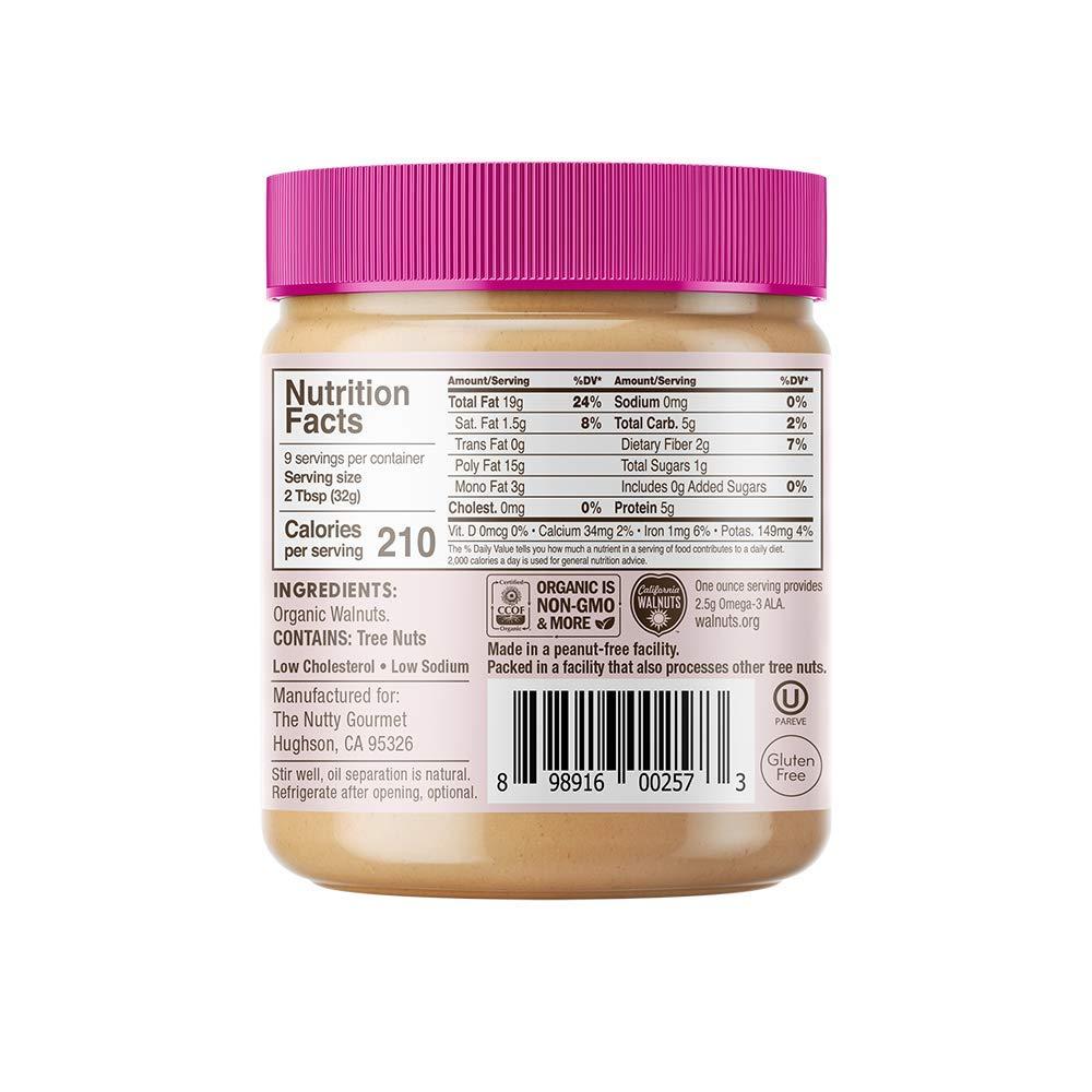 The Nutty Gourmet Nutty Gourmet Organic Walnut Butter - Raw Nut Butter - No Added Sugar - Unsalted - All Natural - Peanut Free - Vegan - California Grown Walnuts - Keto Snack - Gluten Free (10oz, 1 Pack)