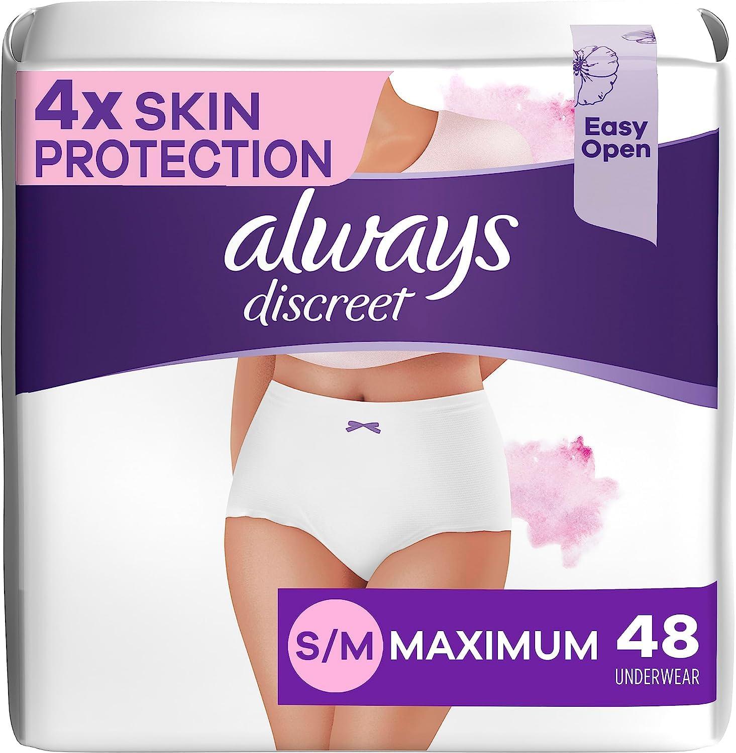 Always Discreet Always Discreet & Postpartum Incontinence Underwear for Women, Size XL, Maximum Absorbency, Disposable, Green, X-Large, 30 Count