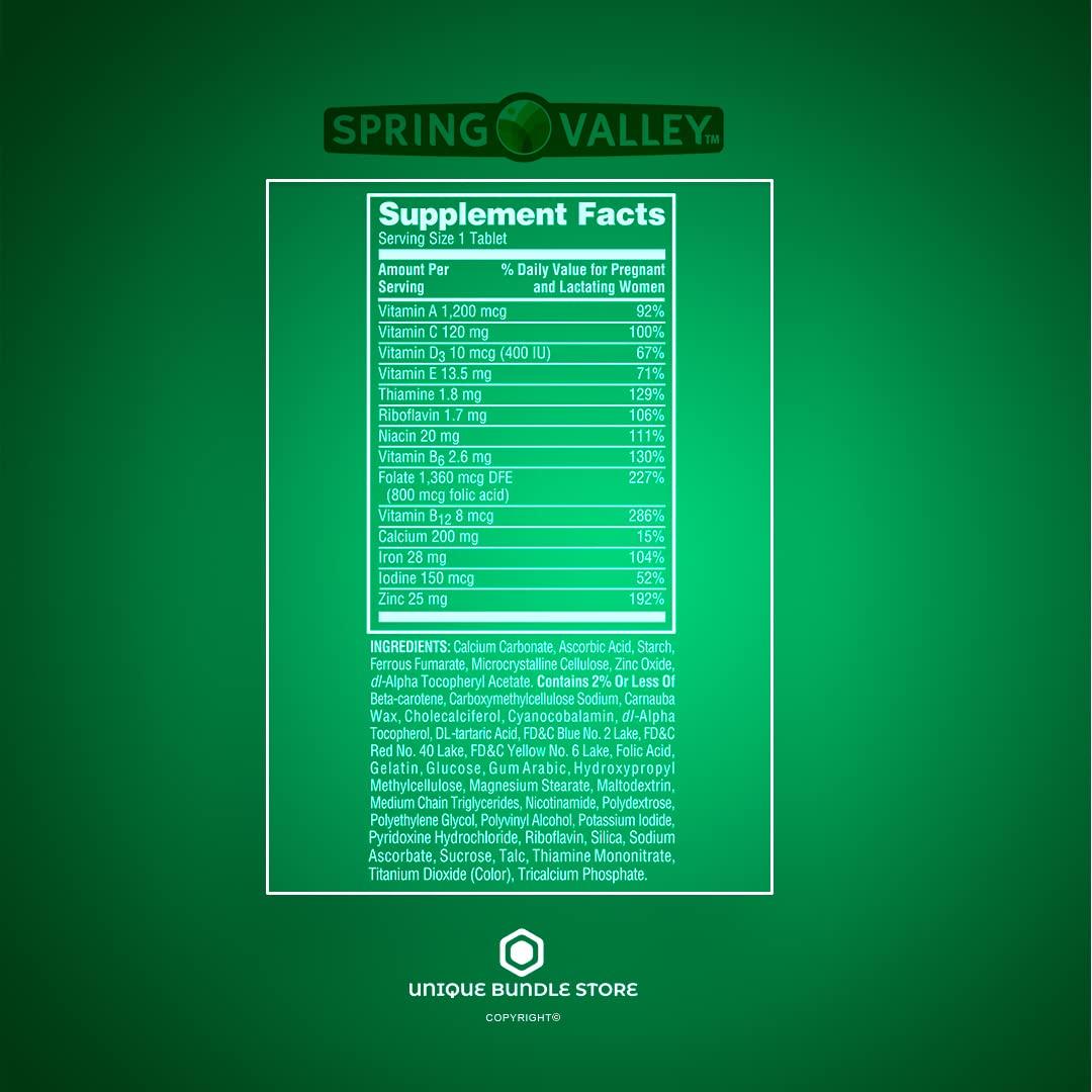 Unique Bundle Store Spring Valley, Prenatal Multivitamin, Multimineral Tablets Dietary Supplement, Prenatals for Women, 100 Count + 7 Day Pill Organizer Included (Pack of 2)
