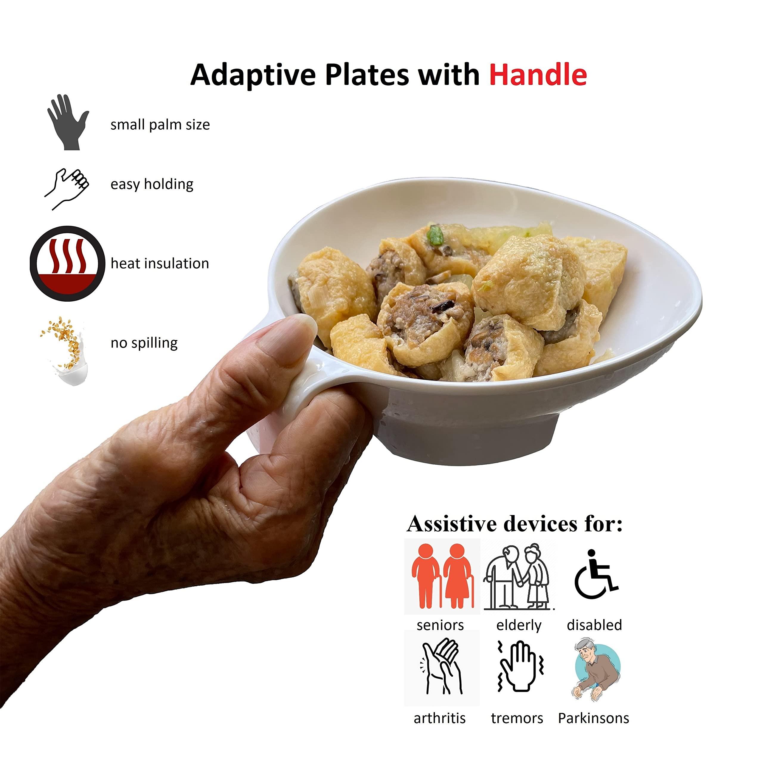 SENIOR ICARE Small Scoop Plates for Elderly - Assistive Dining Aid, One-Handed Adaptive Equipment, Non-Skid Bowls with Handles, Disabled Products for Adults, 6 inches by Senior ICare