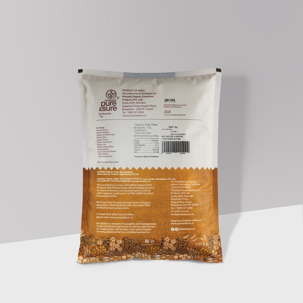 Pure & Sure Pure & Sure Organic Ragi Flour | Organic Gluten Free Flour | Vegan Flour, Non-GMO, No Preservative, No Trans Fats | 1kg