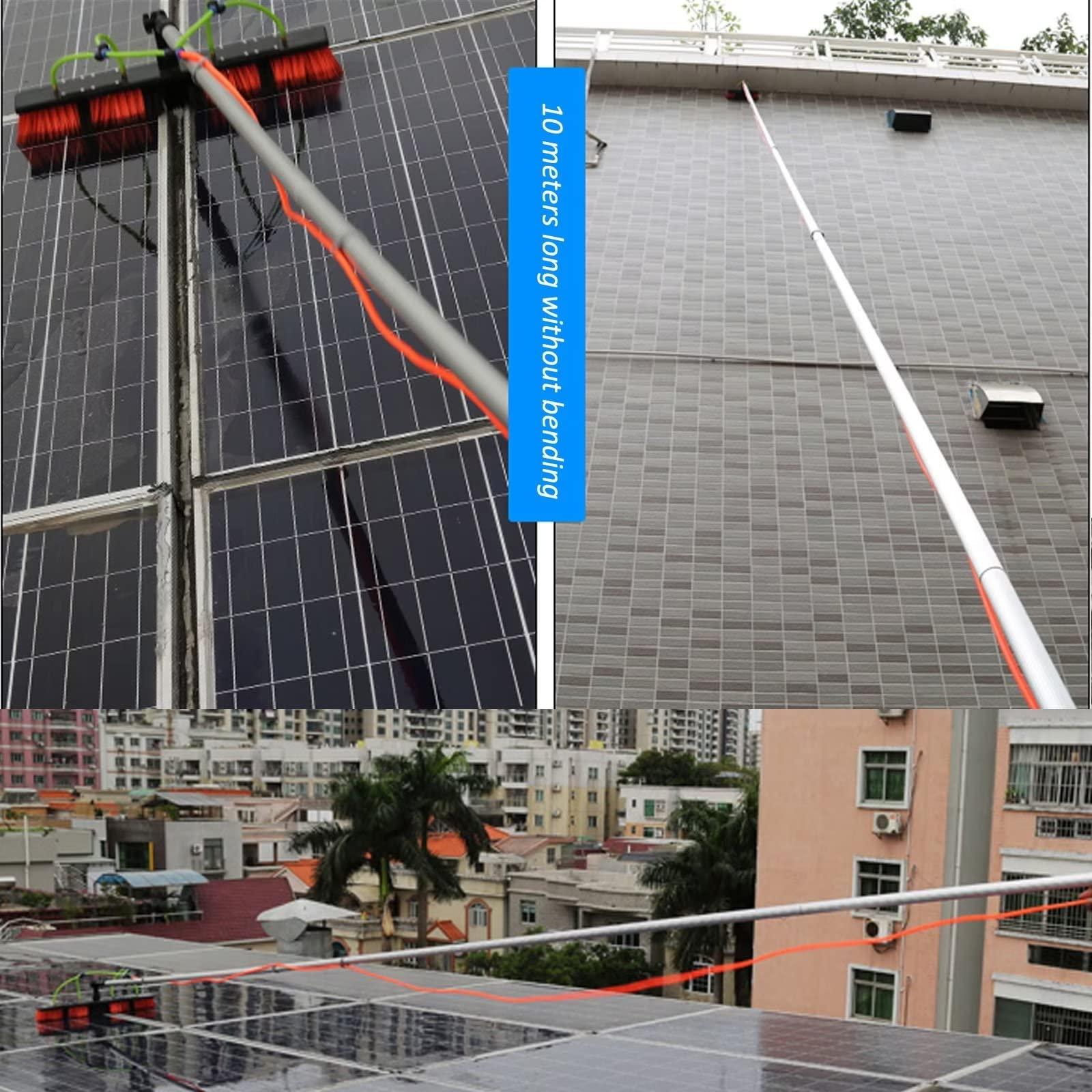 WuDLi Cleaning Brush Window Cleaning Pole, Water Fed Telescopic Brush with Squeegee, Water/Hose Fed Pole, Cleaning Photovoltaic and Solar Panels / 11M Rod / 30Cm Brush Head