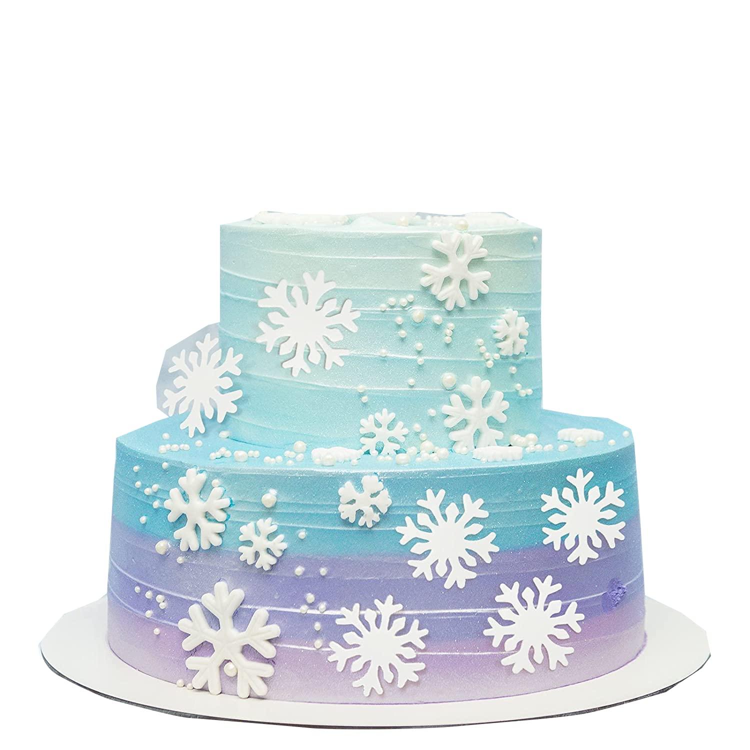 Frerand 50pcs snowflake cake decorations edible cake toppers snowflake Cupcake Toppers edible frozen cake topper for the winter cake decoration