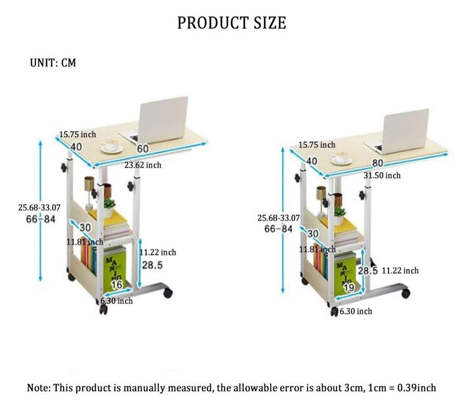 GaRcan Overbed Table Wheels Bedside Desk C-Shaped Base Laptop Desk Home Office Overbed Table, Home Rolling Mobile Computer Desk Table Bed Table Over Bed Sofa Laptop Wheels Side Table Comfortable An (Imitatio