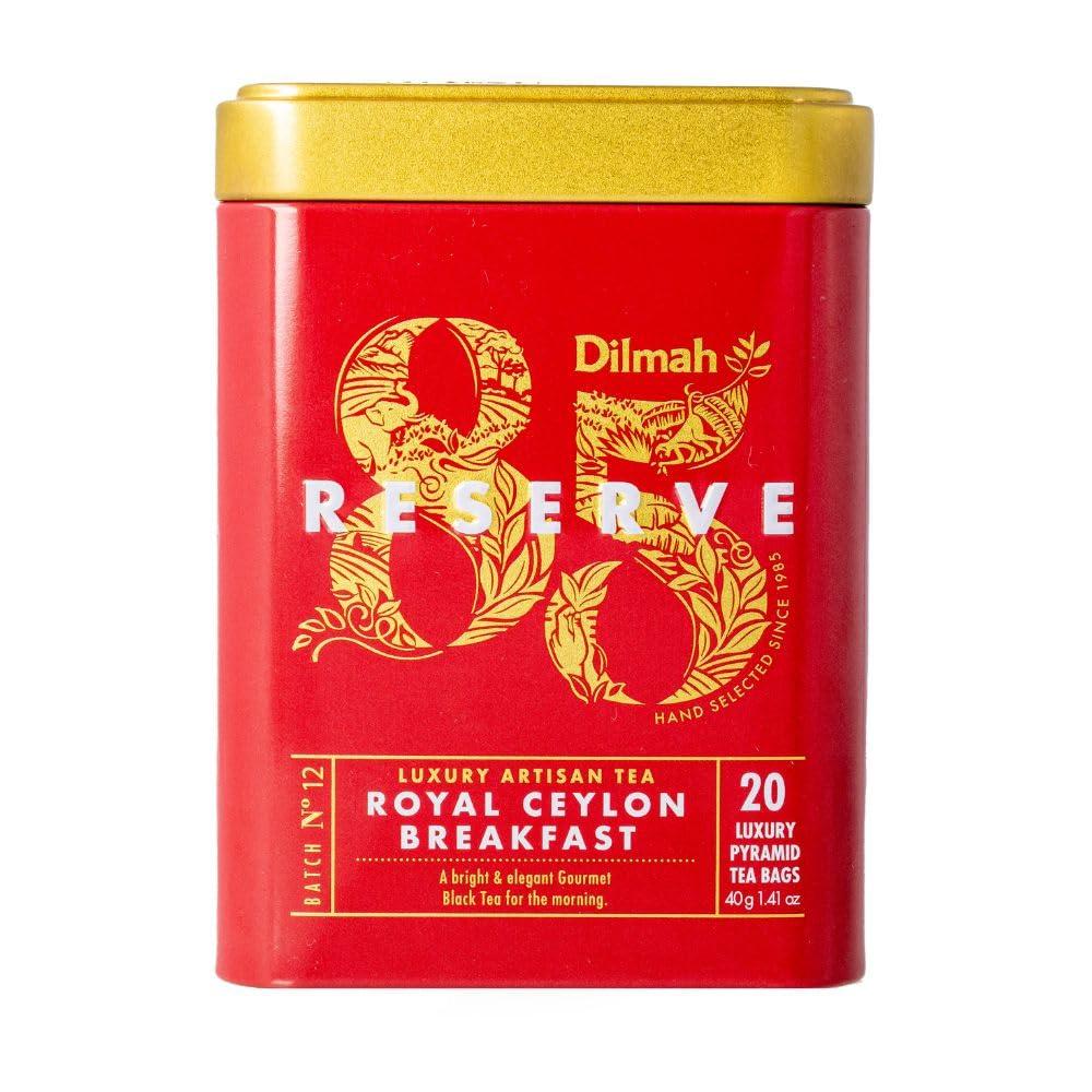 Dilmah Dilmah 85 Reserve Royal Ceylon Breakfast Black Tea Tin Caddy- Pack of 2 -Total 40 Triangular/pyramid Luxury tea bags -Bold, brisk, regal, bright & elegant morning tea