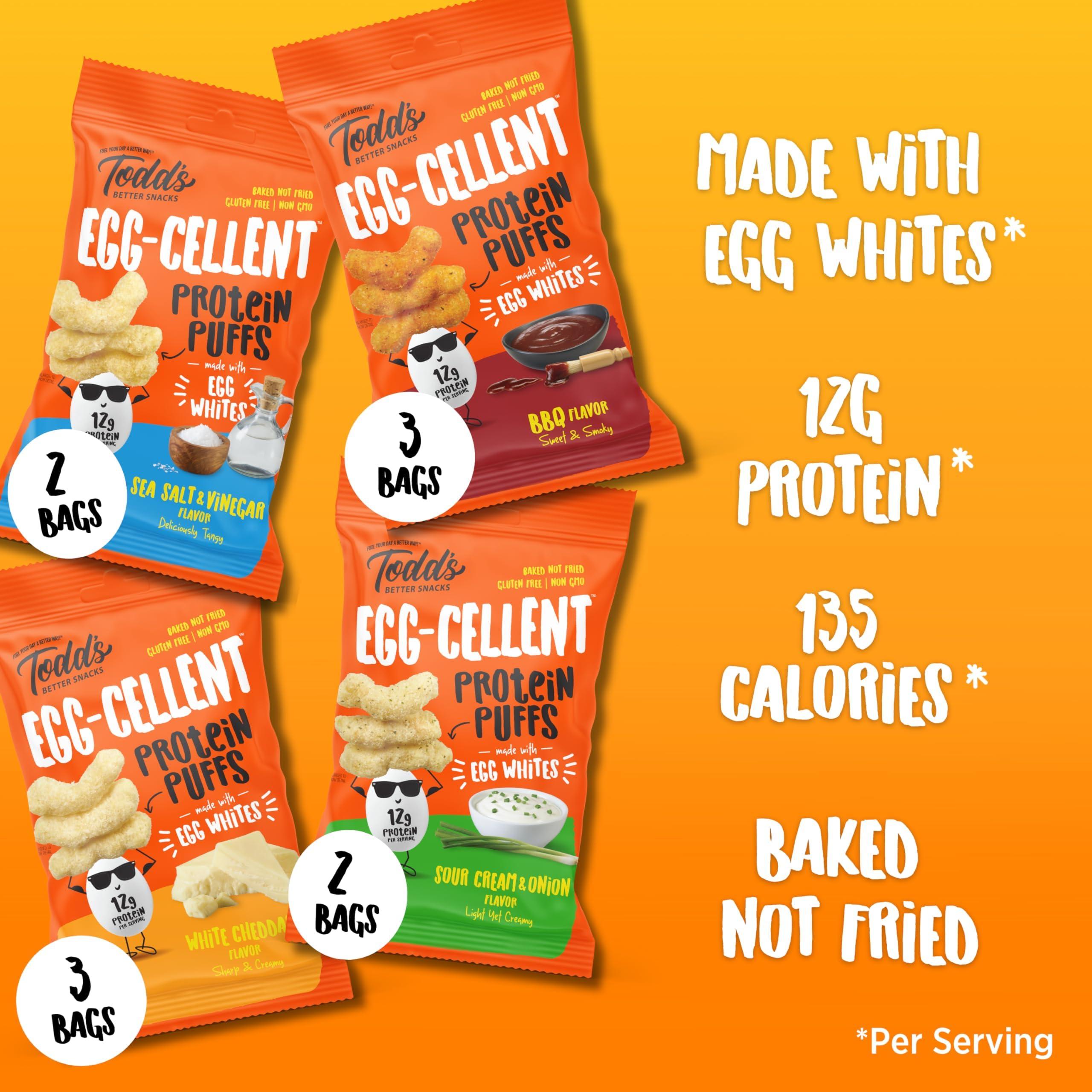 Todd\'s Better Snacks Todd\'s Better Snacks Egg-Cellent Protein Puffs, Variety Pack, 1.2 Oz (Pack of 10), Made with Egg Whites, 12g Protein, Gluten Free Healthy Snack