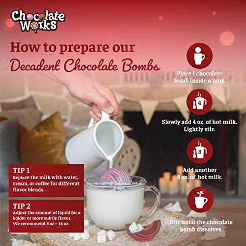 Chocolate Works Hot Chocolate Bombs by Chocolate Works | Premium Hot Cocoa Bombs with Marshmallows | Made with Real Milk Chocolate, Dark Chocolate and White Chocolate | Pack of 3 Cocoa Bombs