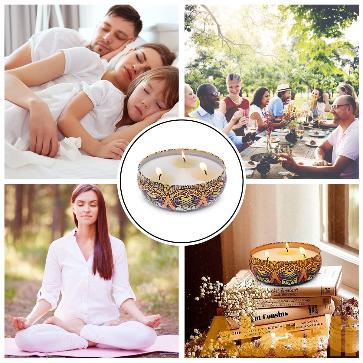 Abarli Abarli Citronella Candle Outdoor Large 3 Wick 13.5oz Soy Wax with Cover for Patio Porch, 75 Hour Burn, Blue and White, Citronella Candle