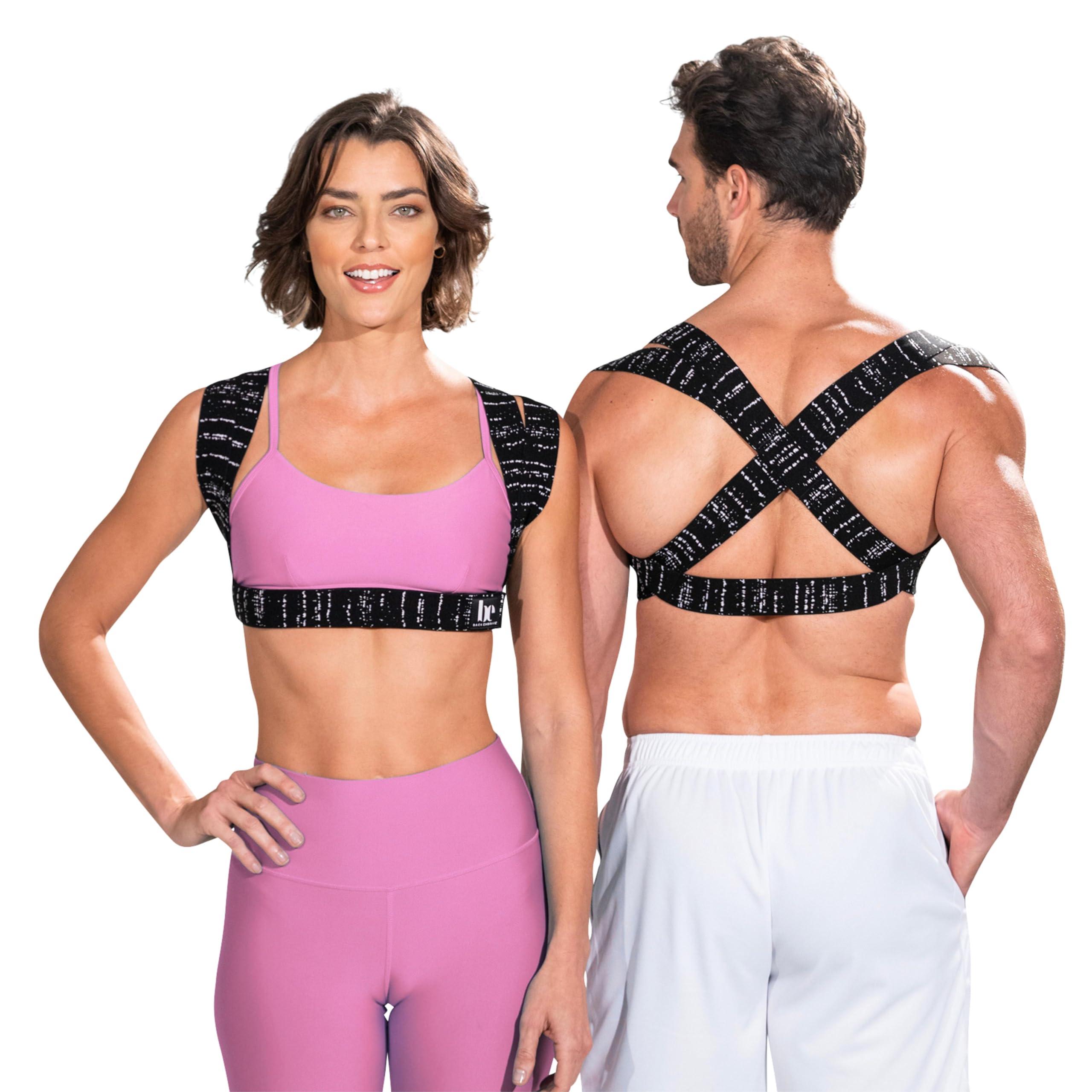 BackEmbrace BackEmbrace Posture Corrector for Women and Men - Made in USA - Slim and Adjustable Shoulder Brace - Back Brace for Back Pain Relief- Black Drizzle Medium