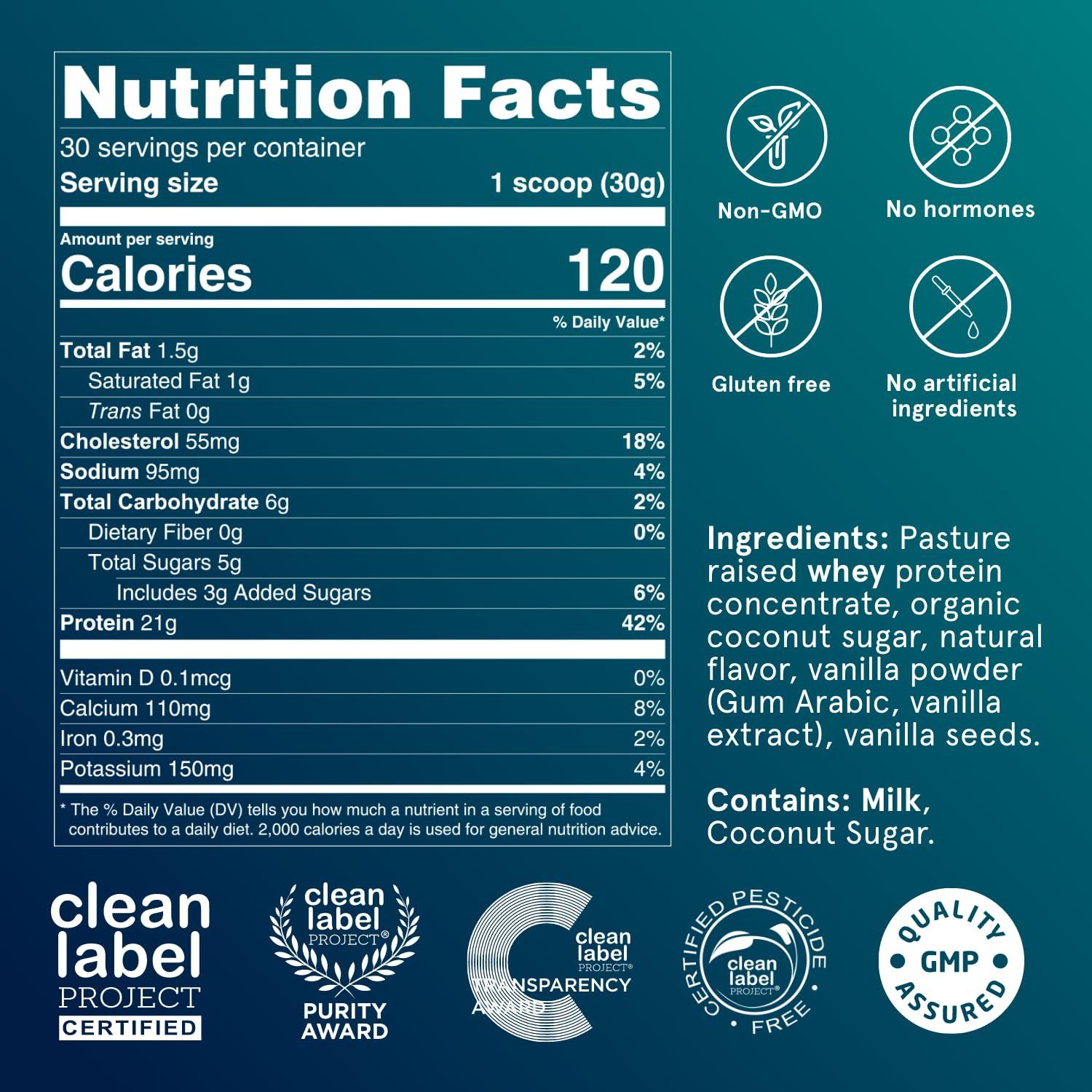 Puori Puori Whey Protein Powder - Bourbon Vanilla - PW1 Pasture Raised, Grass-Fed & Non-GMO - 100% Natural and Pure for Muscle Growth - 21g Protein 1.98lbs, Pack of 2 - Gluten-Free