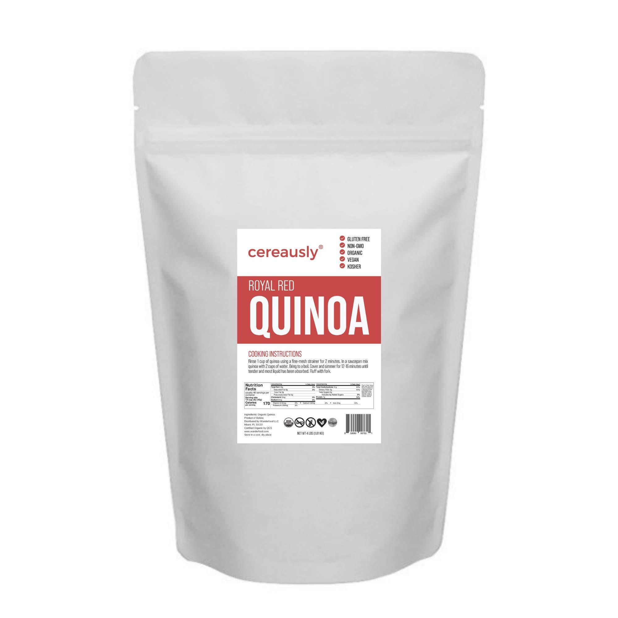 Cereausly CEREAUSLY Organic Red Quinoa Premium Royal Quinoa from Bolivia Kosher and Non-GMO Quinoa Bulk Vegan and Gluten-Fee Cooking Quinoa 4 LB