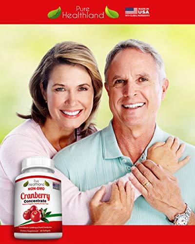 Pure Healthland Pure Healthland Non GMO Cranberry Concentrate Supplement Pills for Urinary Tract Infection UTI. Equals 12600mg Cranberries. Triple Strength for Men and Women, Easy to Swallow Softgels 1 Bottle