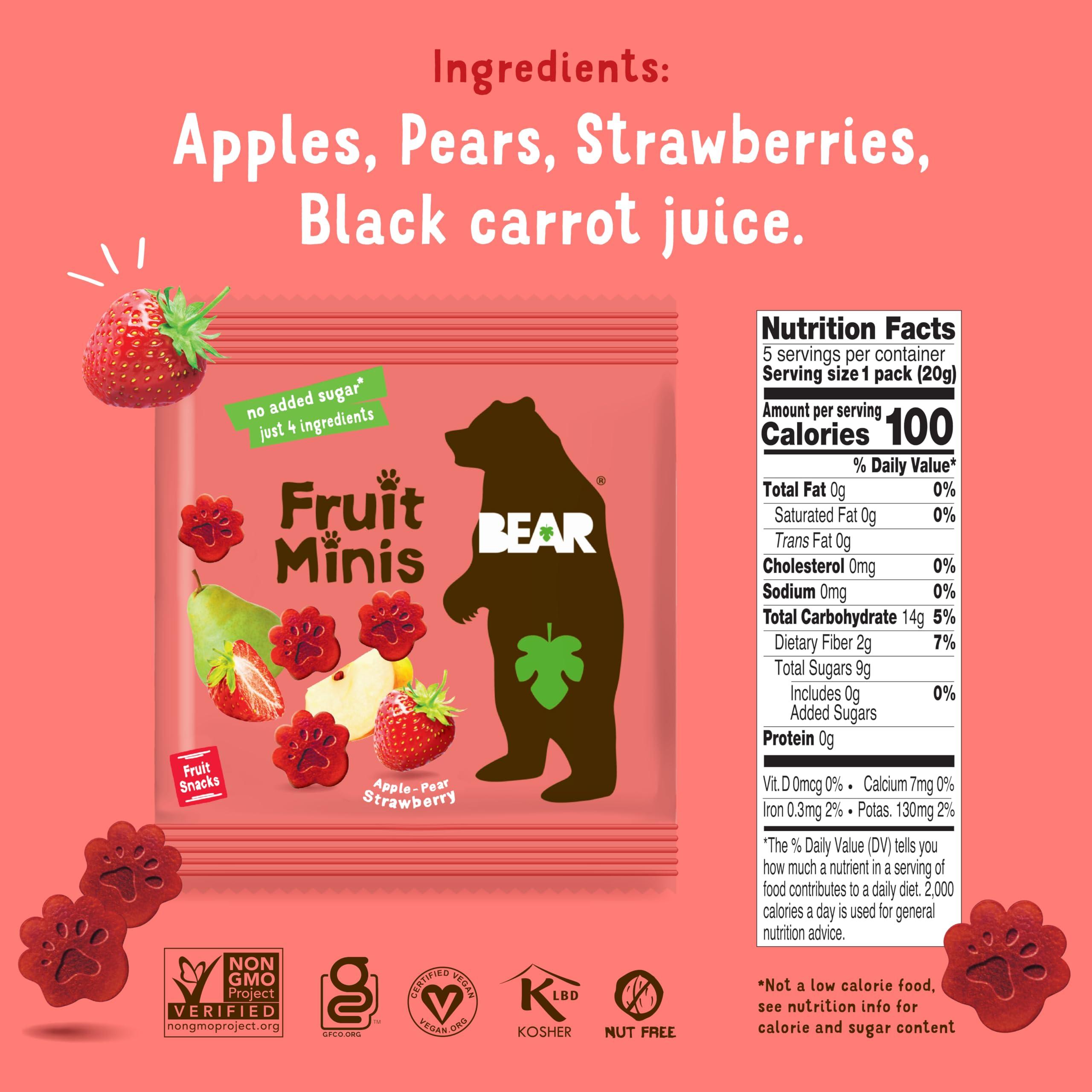 BEAR BEAR Real Fruit Snack Minis, Strawberry – (Pack of 18) – Bite Sized Snacks for Kids, Gluten Free, Vegan, Non GMO, 0.7 Oz