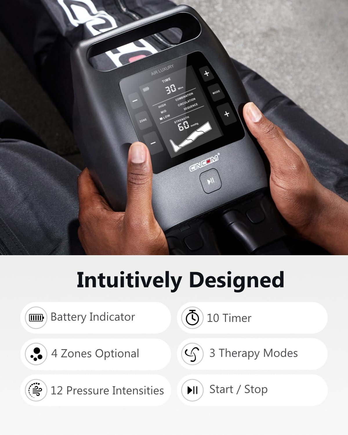 CINCOM CINCOM Cordless Leg Recovery System with Dynamic Compression Massage Technology - 3 Different Sizes for Everyone(Large)