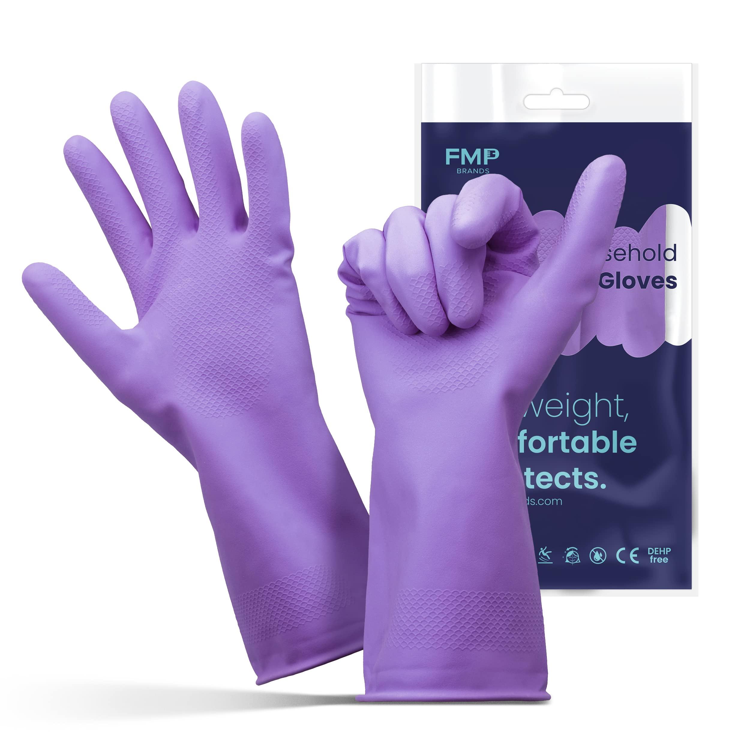 FMP Brands FMP Brands Cleaning Gloves, 6 Pairs Rubber Gloves for Washing Dishes, Non-Slip Dishwashing Gloves, Waterproof Reusable Latex Dish Gloves for Kitchen, Bathroom, Household, Gardening (Medium, Purple)