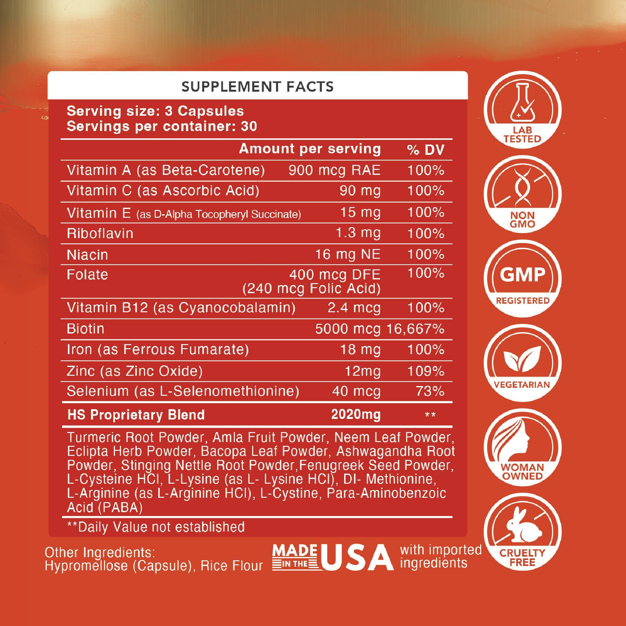 HairSmart HairSmart H5 Grow+ Hair Vitamin Supplement  Biotin, Ayurvedic Herbs & 5 Nutrient Groups for Hair Growth, Density & Strength | Best Hair Growth Supplement for Men and Women