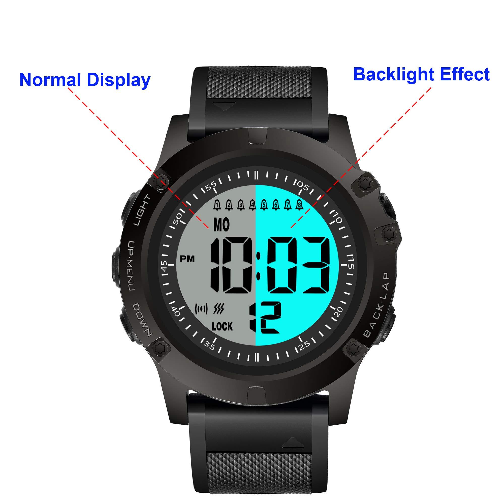 T TICCI TICCI Men 8 Vibrating Alarms Watch Medication Aids Vibra Pill Alert Reminder for Elderly Seniors Big Digits Waterproof (Black)