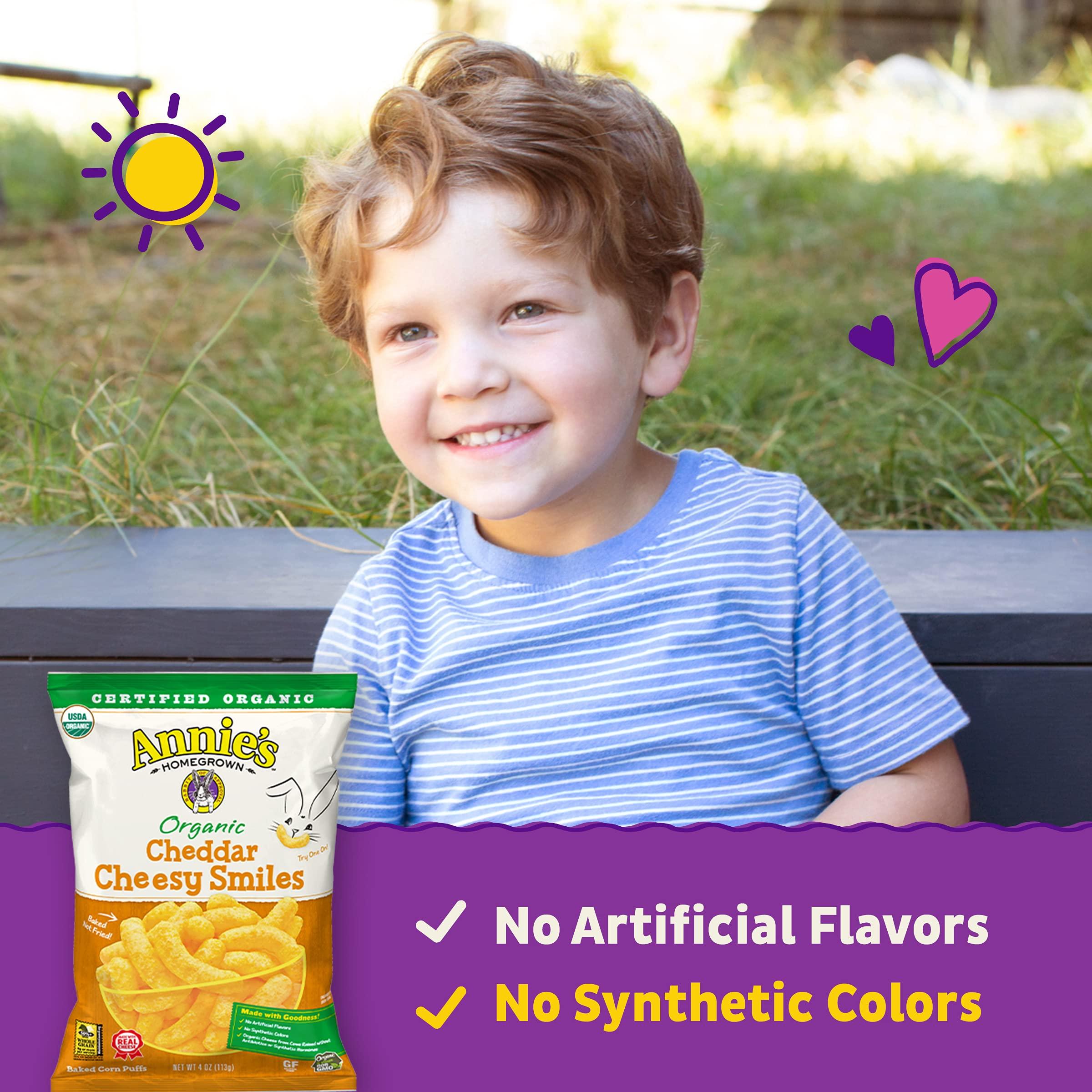 Annie's Homegrown Annie\'s Organic Cheddar Cheesy Smiles, Baked Corn Puffs, Gluten Free, 4 oz (Pack of 12)