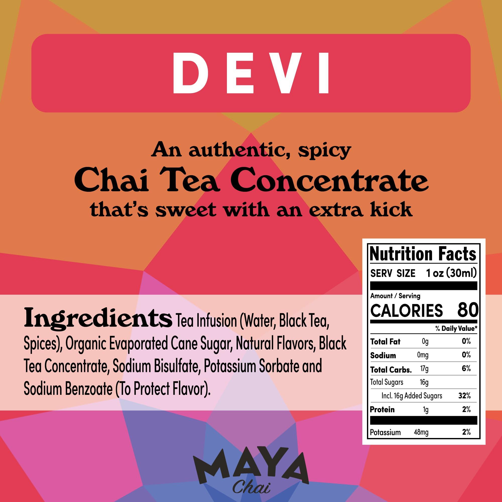 Maya Tea Maya Chai Tea Concentrate, Devi, Extra Spice, Heritage Recipe, 64 Fl Oz, Pack of 4 with 1 Pump