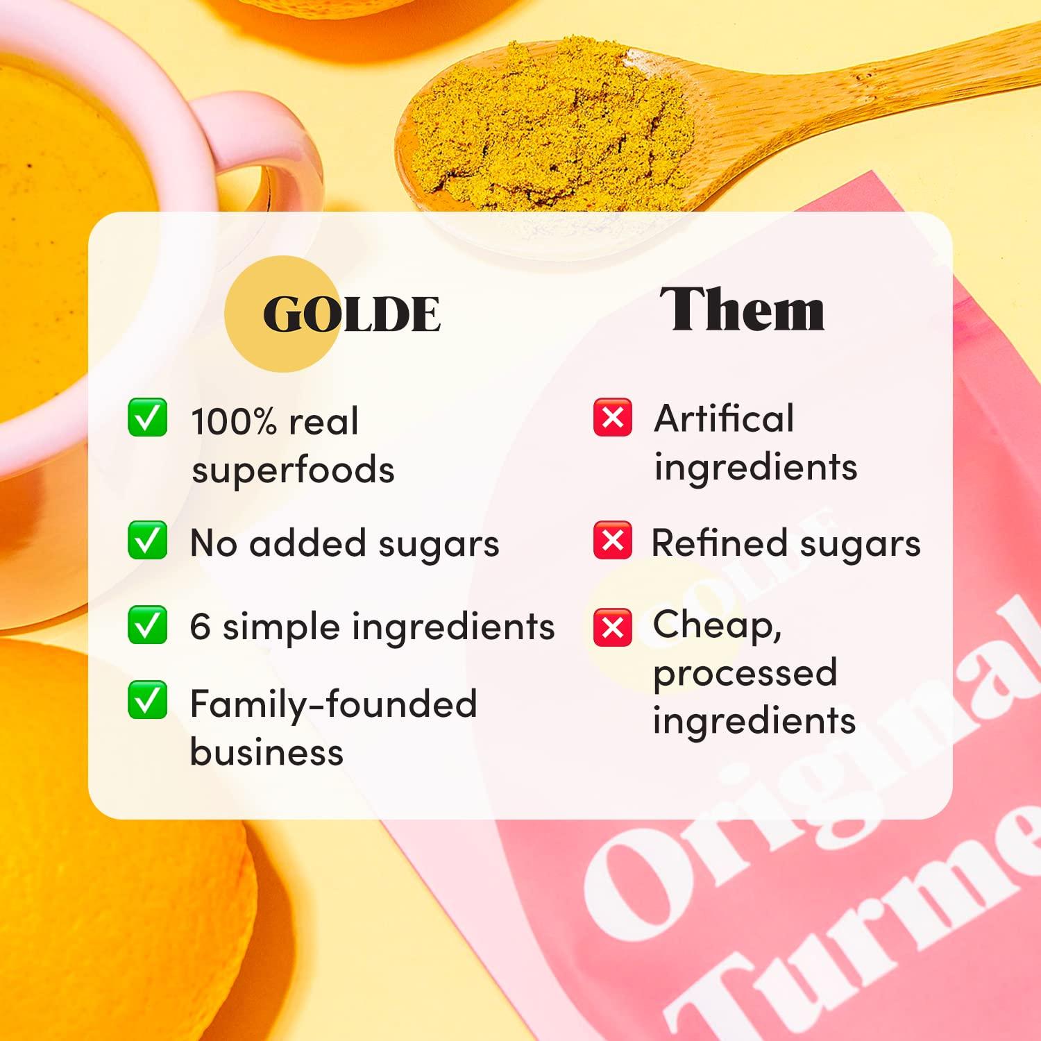 GOLDE GOLDE - Superfood Latte Blend - Original Turmeric - Plant-Based w/Coconut, & Ginger - Supports Skin Glow, Gut Health, & Immunity - Vegan, Keto, Sugar-Free - 30 Servings