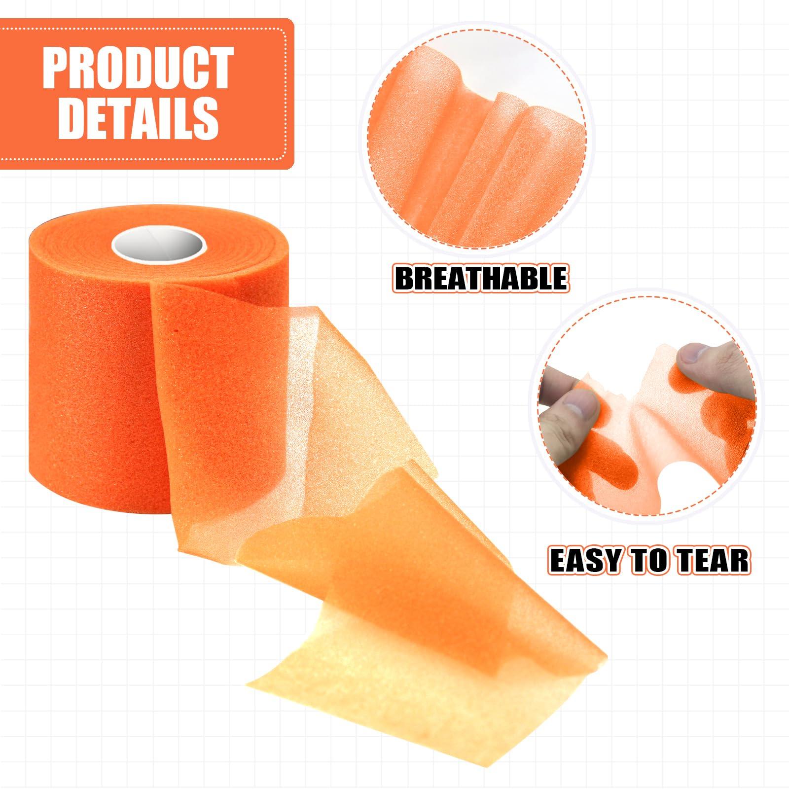 Jtshy Prewrap Athletic Tape,2.75 Inches X 30 Yards Roll Pre wrap Headbands for Hair Soccer,Foam Underwrap Sports Wrap for Ankles Wrists Hands Knees Elbows (Orange)