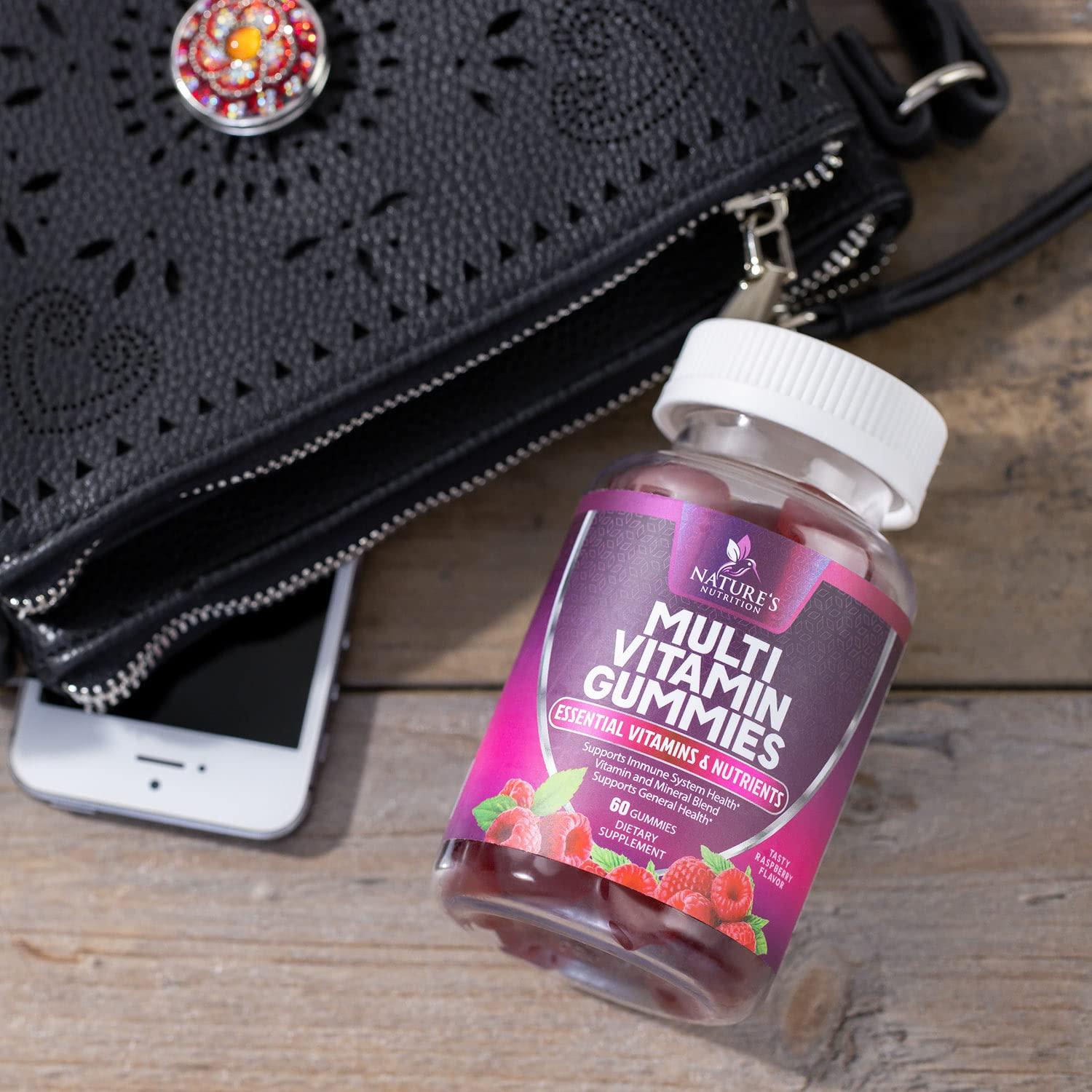 Nature's Nutrition Multivitamin Gummy Vitamins, Berry Flavored Adult Daily Vitamins for Women & Men with Multi Vitamin A, C, D, E, B6, B12, Zinc & Antioxidants Supplement for Immune Health Support, Non-GMO - 60 Gummies