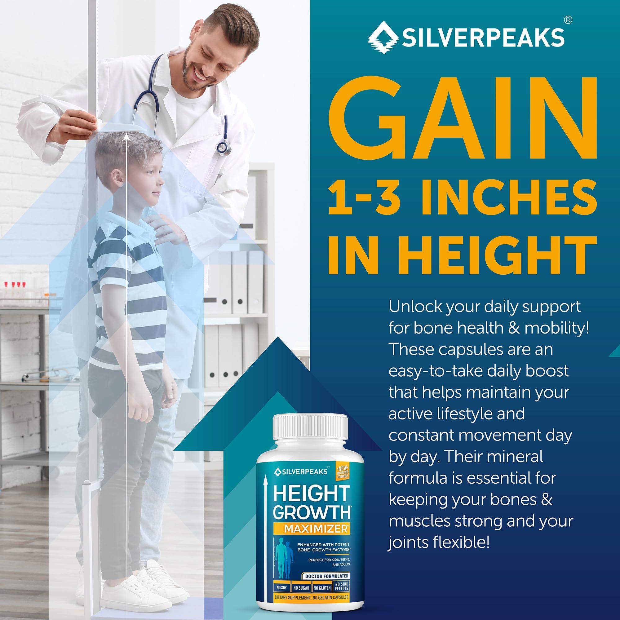 SILVERPEAKS SILVERPEAKS Growth Capsules to Grow Taller - Height Growth Maximizer with Calcium for Bone Strength - Made in USA - Natural Get Taller Supplement to Increase Bone Growth - Pack of 2
