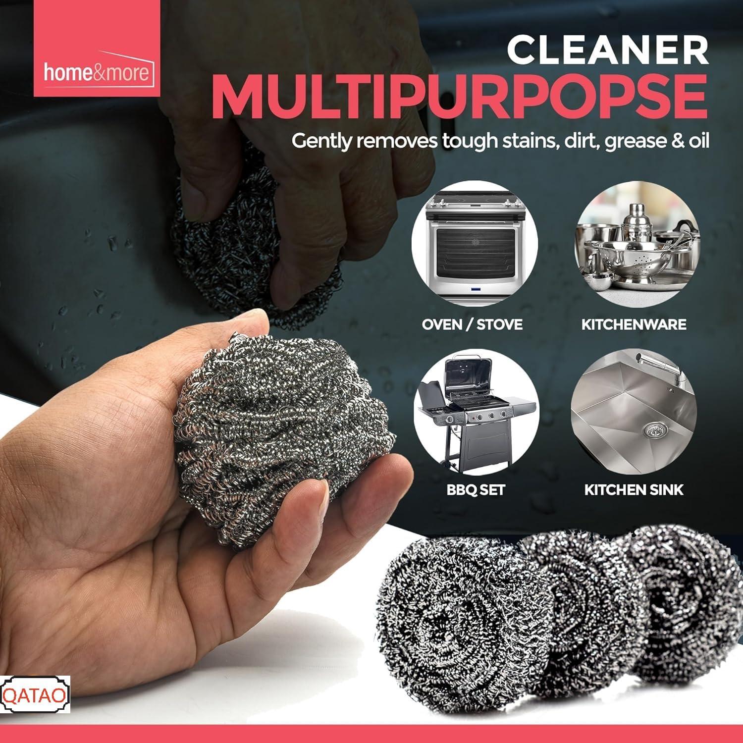 Qatao 12 Pack Stainless Steel Wool Scrubber,Scrubbing Scouring Pad for for Cleaning Dishes, Pots, Pans, Grills and Sinks