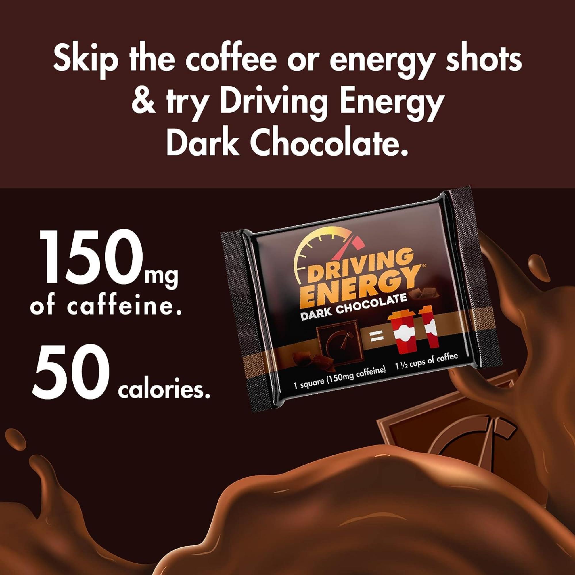 ZenEvo Driving Energy - Caffeinated Energy Bite Size - Dark Chocolate Energy Fuel with 150mg Caffeine - Long-Lasting Energy for Gym, Workout, Adults - Great Taste - Low Carb - Healthy Snack - 30 Count