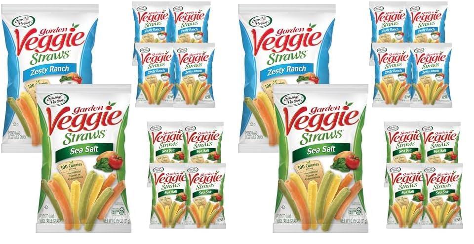 Sensible Portions Sensible Portions Veggie Straws Multi-Pack, Sea Salt and Zesty Ranch Flavor, Gluten-Free Chips, Individual Snacks, 0.75 Ounce Bag, (Pack of 20)