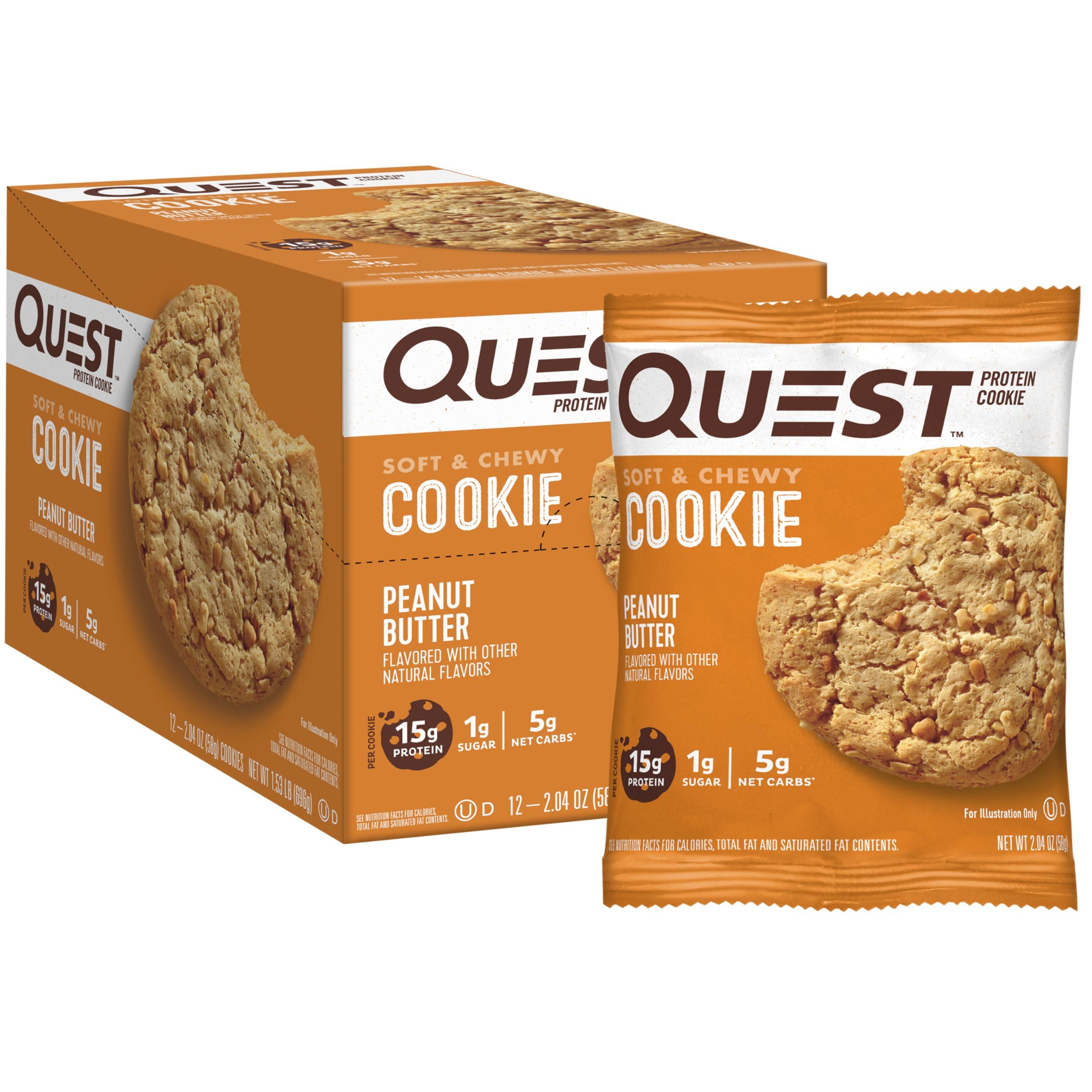 Quest Nutrition Quest Tortilla Protein Chips, Loaded Taco, Gluten Free, Baked, 12 Pack & Peanut Butter Protein Cookies, High Protein, Low Carb, 12 Count
