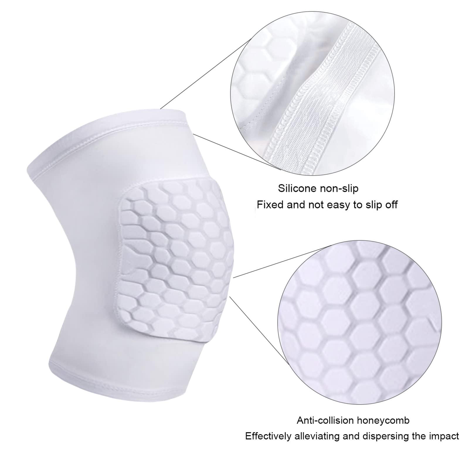 Laiiqi Knee Compression Pads,Basketball Knee Pads with Honeycomb Padding, Breathable and Non-Slip Knee Pads for Volleyball Gym Running Workout Sports, Hex Knee Pads Sleeves for Men and Women M (A Pair White)