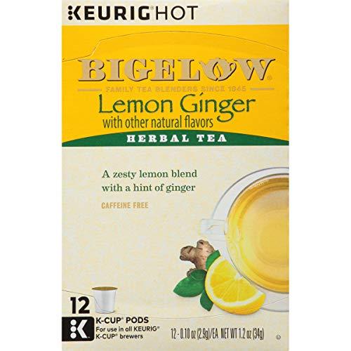 Bigelow Tea Bigelow Lemon Ginger Herbal Tea Keurig K-Cups, Caffeine Free Herbal Tea, 12 Count Box