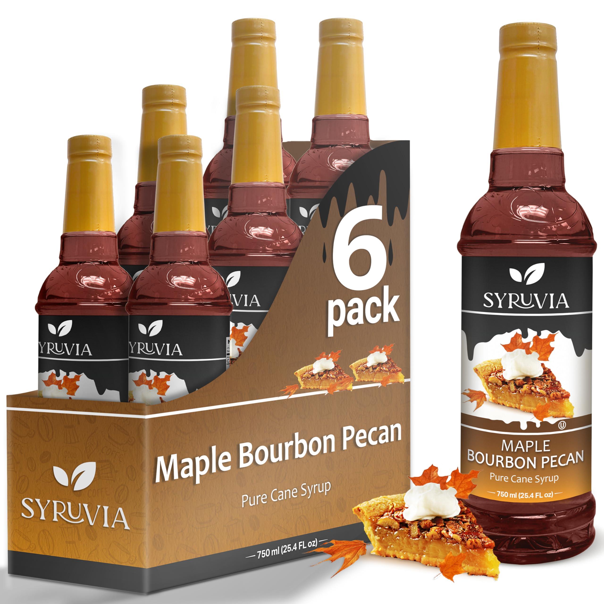 SYRUVIA Maple Bourbon Pecan Coffee Syrup by Syruvia 6-Pack, 25.4 fl oz, Wholesale Coffee Syrup Shops, Cafes, Baristas, Bistros, & Beverage Bars, Bulk Kosher & Gluten-Free