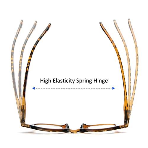 KoKoBin KoKoBin 4-Pack Small Round Reading Glasses Comfortable Readers Colored Stylish Frame for Women (Green&Brow&Leopard&Transparent, 2.25, multiplier_x)