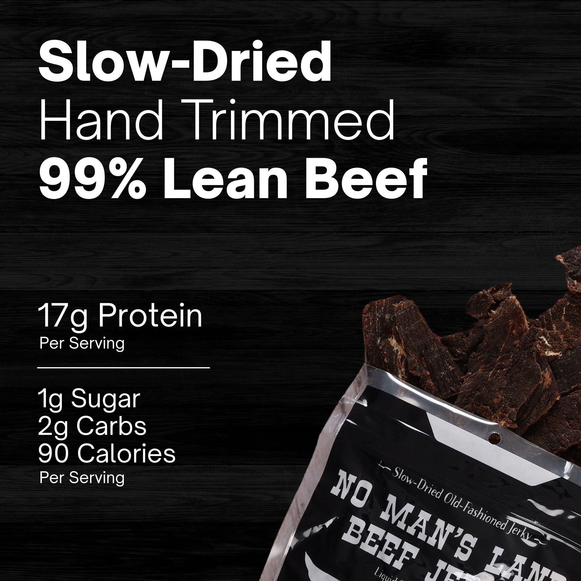 NO MANS LAND BEEF JERKY No Man’s Land MILD Beef Jerky High Protein Low Calorie Low Carb Beef Snack 3.0oz Bag
