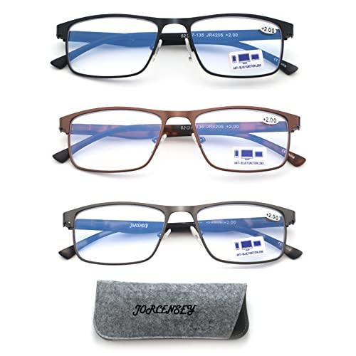 JORCENSEY JORCENSEY 3 Pack Reading Glasses for Men with Blue Light Blocking Stylish Metal Frame Readers +1.50
