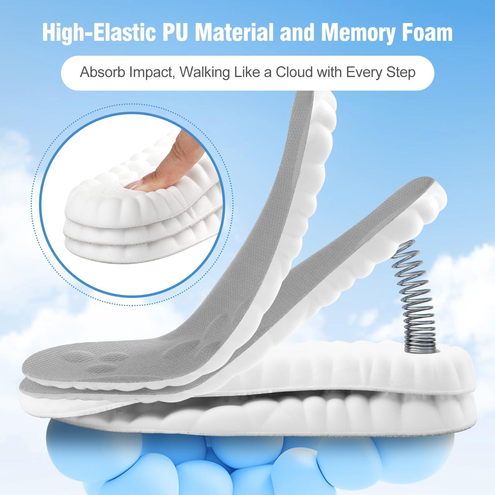 ENLOPQ 2 Pairs 4D Cloud Soles for Women - Soft Memory Foam Cushioning Cloud Insoles - Ultra Comfort Trim to Fit Steppers Insoles with Arch Support for Foot Pain Relief and Fatigue Reduction(US W 6.5-9)