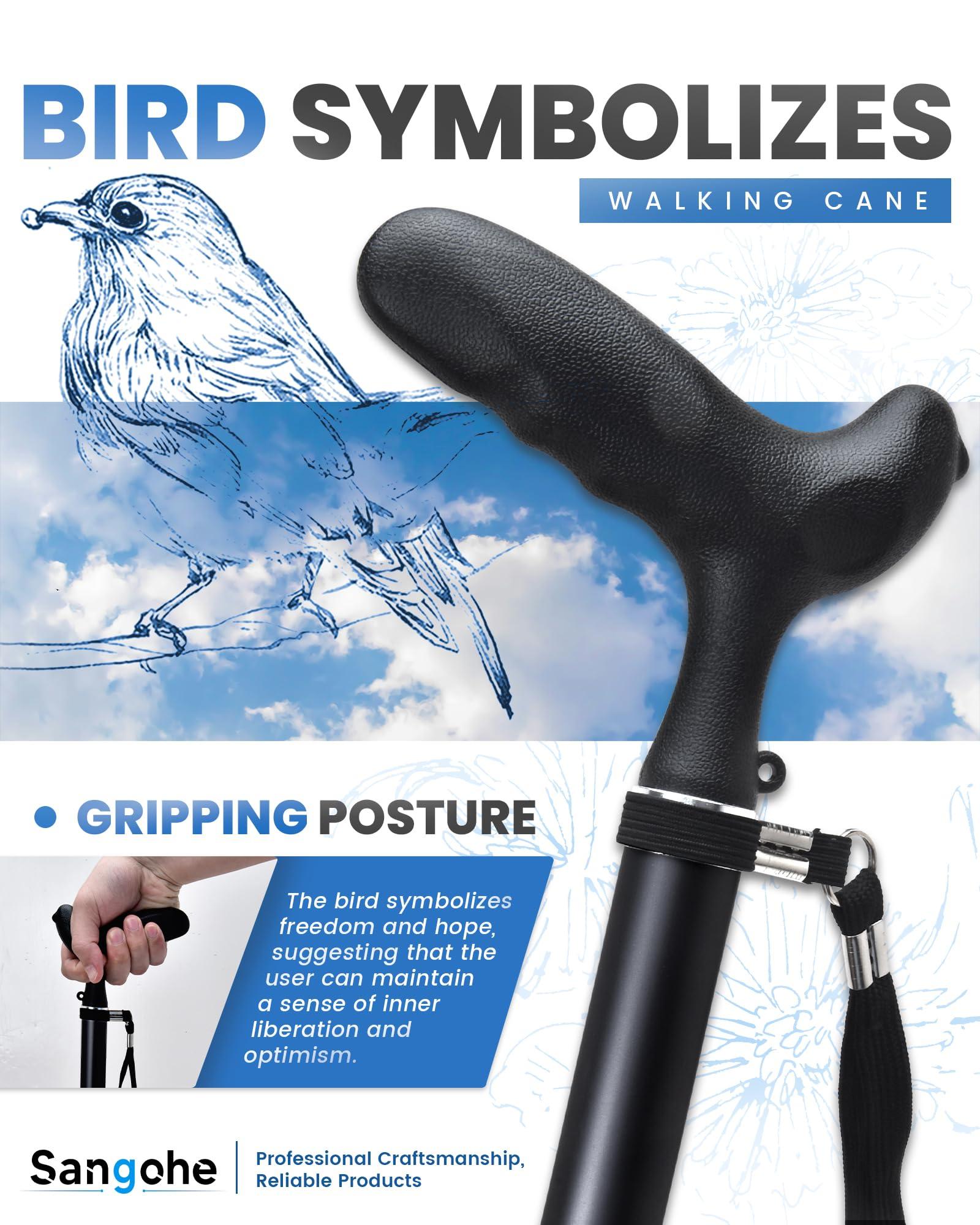 Sangohe Sangohe Walking Cane for Men & Women - Walking Stick with Adjustable Height, Durable Rubber Feet Tip, Travel Bag - Folding Canes for Stability - Walking Sticks for Seniors & Adults, Black, 929C