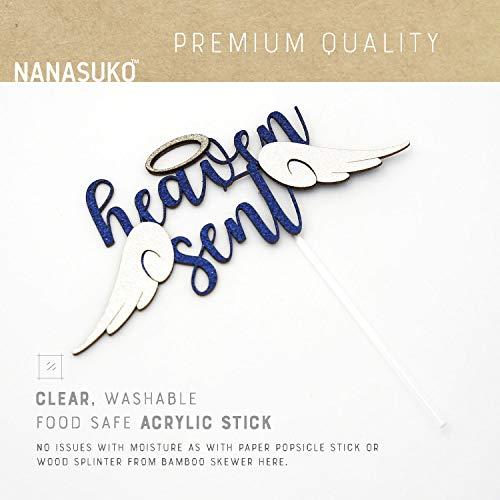 NANASUKO NANASUKO Cake Topper - heaven sent - Double Sided Navy Glitter with White Opal wings - Premium quality Made in USA