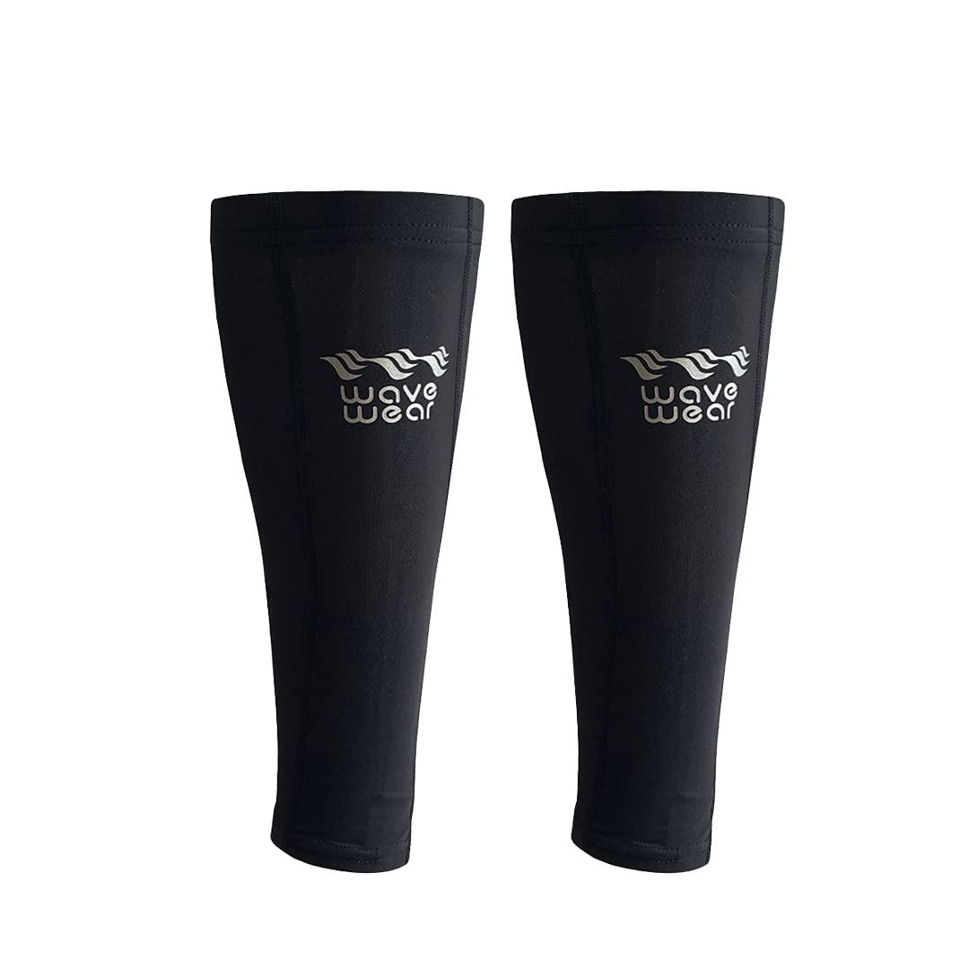 wavewear wavewear Calf Compression Sleeve with Built-in Kinesiology Tape - Support for Leg Swelling and Cramping during Workouts and Sports - for Men and Women (L, Black/Silver, 2)