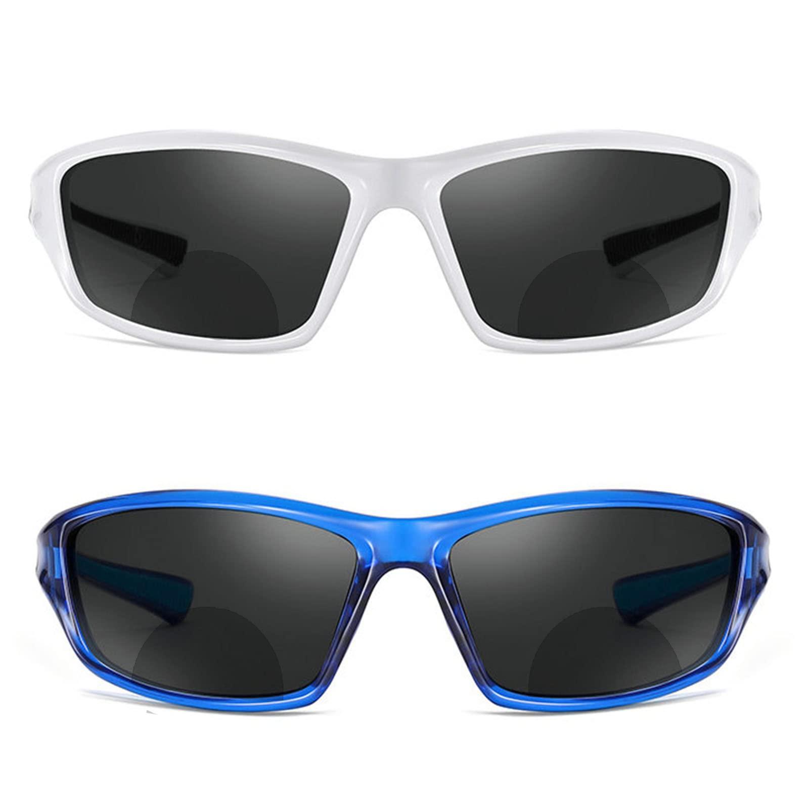 willochra Bifocal Sunglasses for Men Women Wrap Around Reading Sun Tinted Glasses with Readers Cycling Driving Reader Sunglasses (2PCS-blue&white, 3.5, multiplier_x)