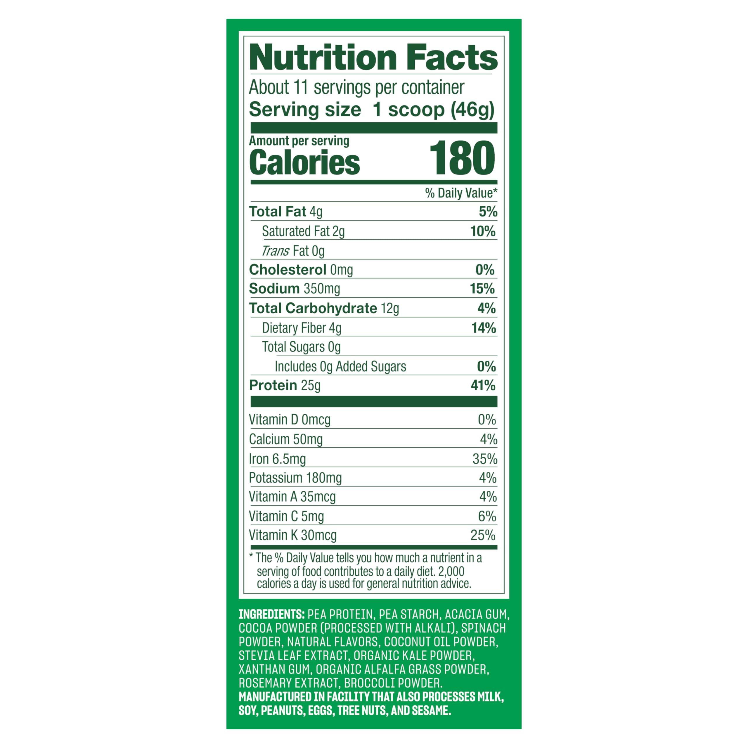 Vega Vega Protein and Greens Protein Powder Creamy Chocolate (11 Servings) 25g Plant Based Protein Plus Veggies, Vegan, Non-GMO, Pea Protein for Women and Men, 1.2lbs