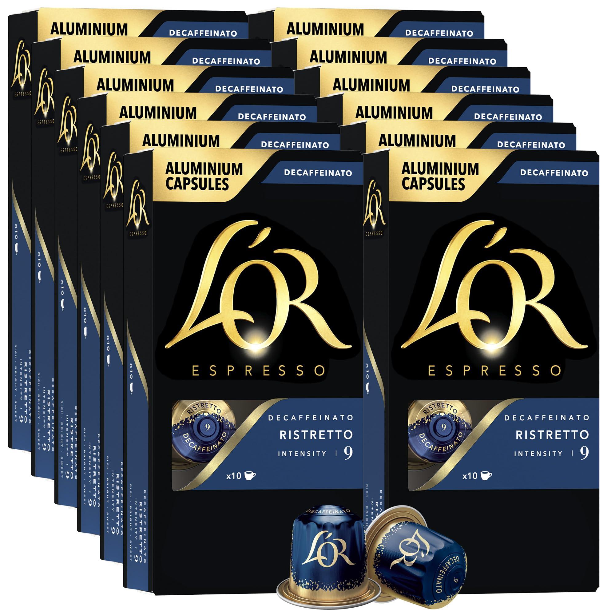 L'OR L'OR DECAF Espresso Capsules, 100 Count DECAF Ristretto, Single-Serve Aluminum Coffee Capsules Compatible with the L'OR BARISTA System & Nespresso Original Machines