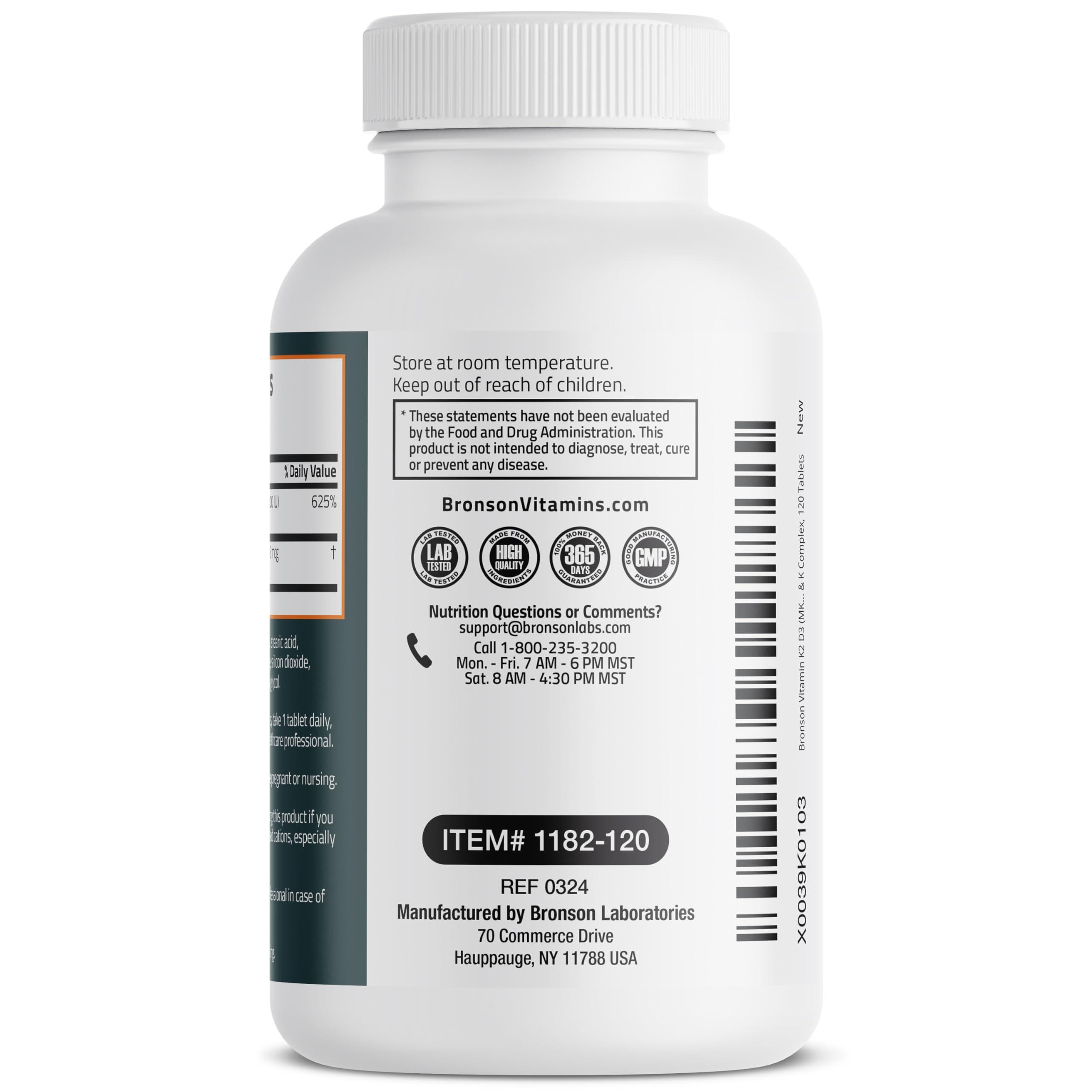 Bronson Bronson Basics Vitamin K2 D3 (MK7) Supplement Non-GMO Formula 5000IU (125 mcg) Vitamin D3 & 90 mcg Vitamin K2 MK-7 Easy to Swallow Vitamin D & K Complex, 120 Tablets